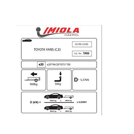 Hakpol-Toyota Yaris Hatchback 04/1999 - 12/2005 Arası Çeki Demir