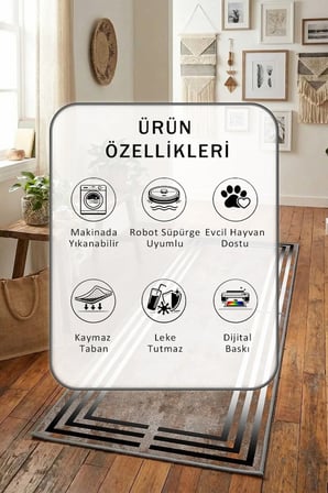 Weste Yıkanabilir Yolluk Halı Kaymaz Taban Salon Mutfak Vizon