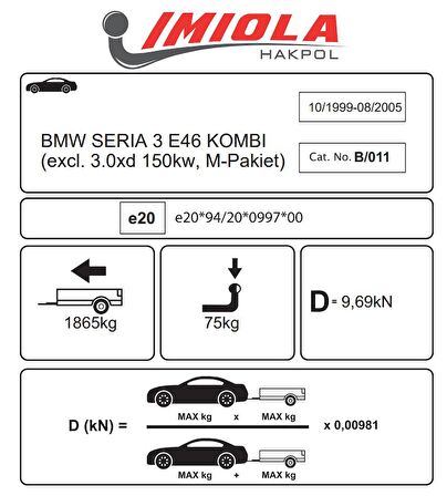 Hakpol - BMW 3 Serisi E 46 Estate 1998 - 2005 Çeki Demiri