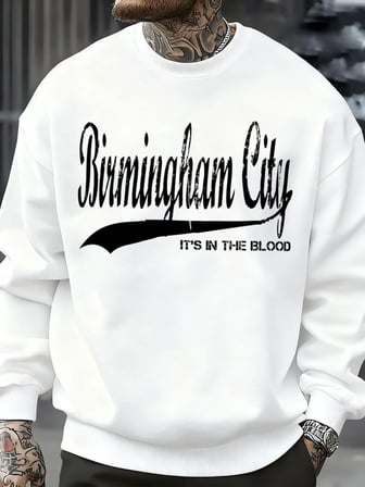 Birmingham City Mektup Baskılı Sonbahar Erkek Kazak Bisiklet Yaka Yumuşak Kazak Hip Hop Polar