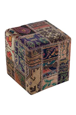 KAHVEREGİ ANADOLU KİLİM EL DOKUMA PATCHWORK PUF