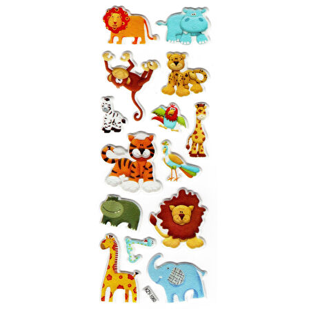 Sticker Kabartmalı Stiker Defter, Planlayıcı (kzy1060) 16x7 cm - Aslanlı Orman Hayvanları