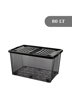 80 LT Tekerlekli Saklama Kutusu Kilitli, Gıda Temasına Uygun, Antrasit Depolama Kutusu