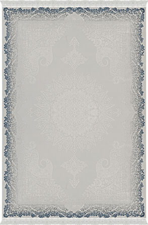 Deluxe Koleksiyonu Viskon Akrilik Dokuma Lüks Saçaklı Halı 6501 Mavi