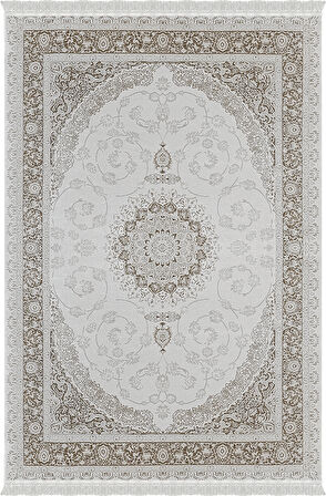 Deluxe Koleksiyonu Viskon Akrilik Dokuma Lüks Saçaklı Halı 6503 Bej