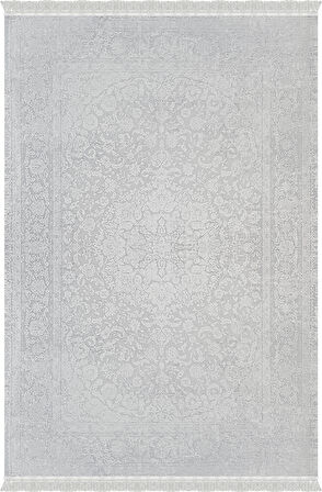 Deluxe Koleksiyonu Viskon Akrilik Dokuma Lüks Saçaklı Halı 6505 Gri