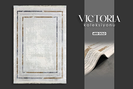 Victoria Koleksiyonu Viskon Akrilik Dokuma Lüks Saçaklı Halı 6003 Gold