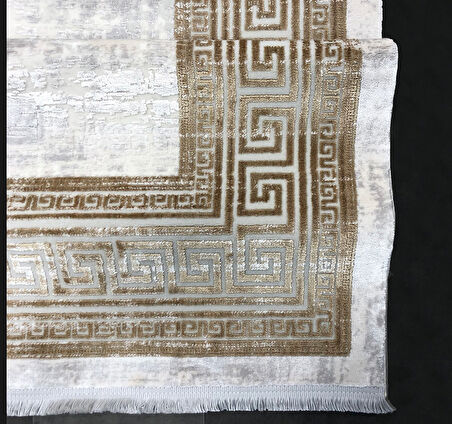 Victoria Koleksiyonu Viskon Akrilik Dokuma Lüks Saçaklı Halı 6004 Gold