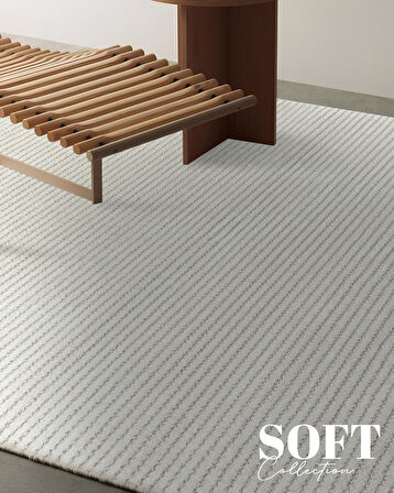 Soft  Koleksiyonu Modern Saçaklı Halı 8303 Krem