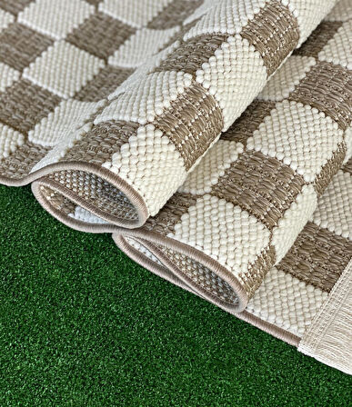 Tual Koleksiyonu Modern Saçaklı Halı 8408 Kahve