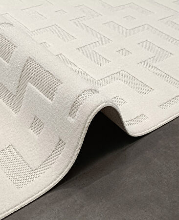 Mudo Koleksiyonu Dekoratif Modern Saçaklı Halı 8752 Krem