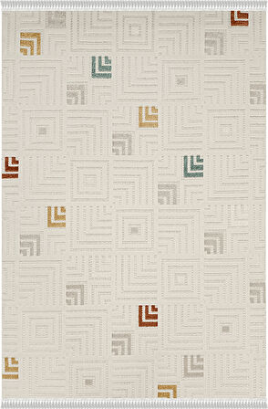 Mudo Koleksiyonu Dekoratif Modern Saçaklı Halı 8754 Multi