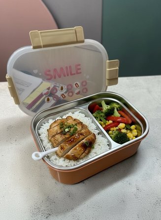 Relaxion Üç Bölmeli, Paslanmaz Çelik, Turuncu Yemek Saklama ve Taşıma Kabı/Kutusu 1000 Ml. (464)