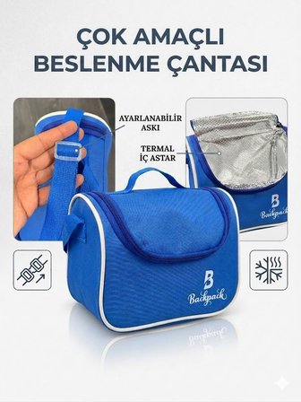 Goldline AVM Backpack Folyolu Isı Yalıtımlı Lüx Günlük İlkokul Ortaokul Okul Gezi Beslenme Çantası Mavi