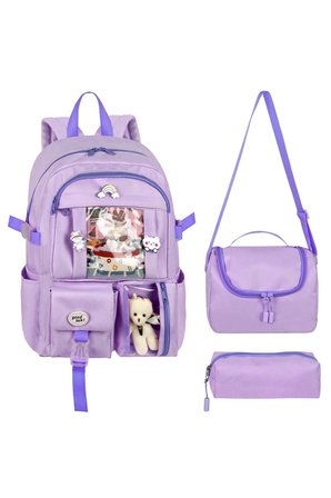 Waddell Kore Kawaii Tarzı Okul Sırt Çantası,Günlük Sırt Çantası Termal Beslenme Çantası Ve Kalemlik LİLA 26700