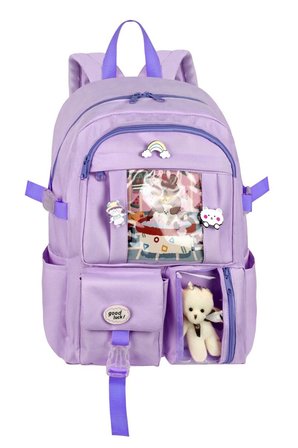 Waddell Kore Kawaii Tarzı Okul Sırt Çantası,Günlük Sırt Çantası Termal Beslenme Çantası Ve Kalemlik LİLA 26700
