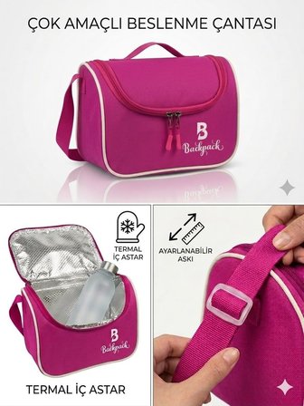 Goldline AVM Backpack Folyolu Isı Yalıtımlı Lüx Günlük İlkokul Ortaokul Okul Gezi Beslenme Çantası Fuşya