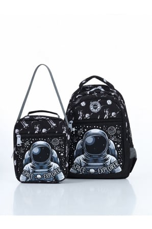 Vital Serisi Siyah Erkek Çocuk Uzay Astronot Desenli Beslenme ve Okul Çantası Seti