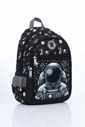 Vital Serisi Siyah Erkek Çocuk Uzay Astronot Desenli Beslenme ve Okul Çantası Seti