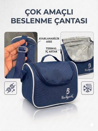 Goldline AVM Backpack Folyolu Isı Yalıtımlı Lüx Günlük İlkokul Ortaokul Okul Gezi Beslenme Çantası Lacivert