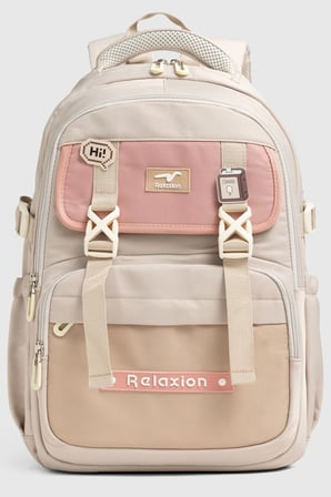 Relaxion Unisex Okul Sırt Gezi Kamp Günlük Öğrenci Sırt Okul Çantası 2464 KUM Rengi