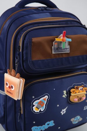 ÇÇS Kids Premium Okul Çanta Seti 3'lü İlkokul Ortaokul Sırt Çantası Termal Beslenme Çantası Kalemlik Lacivert-Kahverengi 52016