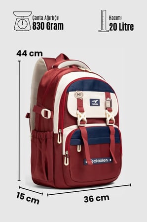 Relaxion Unisex Okul Sırt Gezi Kamp Günlük Öğrenci Sırt Okul Çantası 2464 BORDO