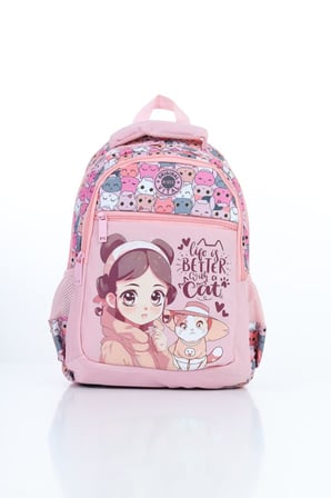 Vital Serisi Kız Çocuk Pembe Kız Desenli Beslenme ve Okul Çantası Seti