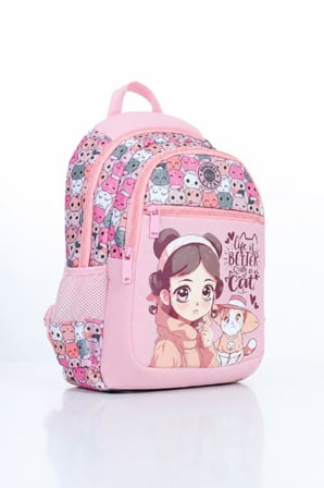 Vital Serisi Kız Çocuk Pembe Kız Desenli Beslenme ve Okul Çantası Seti