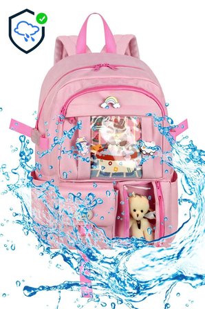Waddell Kore Kawaii Tarzı Okul Sırt Çantası,Günlük Sırt Çantası Termal Beslenme Çantası Ve Kalemlik PEMBE 26700