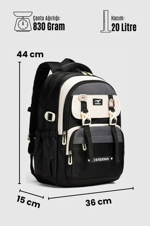 Relaxion Unisex Okul Sırt Gezi Kamp Günlük Öğrenci Sırt Okul Çantası 2464 SİYAH