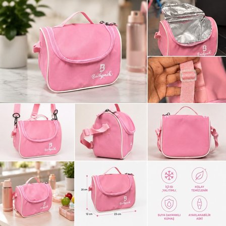 Goldline AVM Backpack Folyolu Isı Yalıtımlı Lüx Günlük İlkokul Ortaokul Okul Gezi Beslenme Çantası Pembe