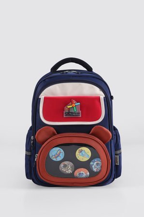 ÇÇS Kids Premium Okul Çanta Seti 3'lü İlkokul Ortaokul Sırt Çantası Termal Beslenme Çantası Kalemlik Lacivert-Turuncu 51977