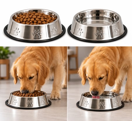 Köpekler İçin Pati Desenli Çelik Mama Su Kabı 25 Cm - 32 Oz - 1 LT