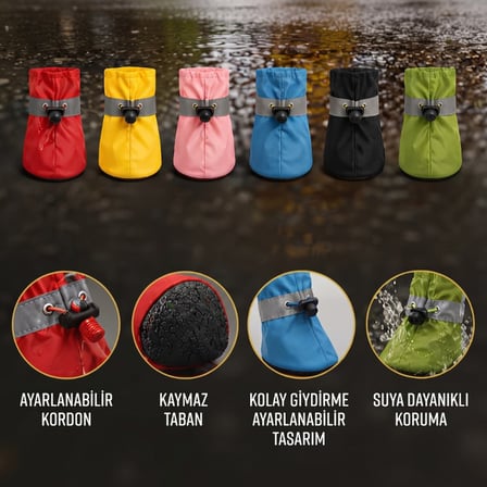 Patibon Su Geçirmez Köpek Botu (4’lü Set - Yansıtıcı Şeritli & Kaymaz Taban) XS 2 Beden Pembe