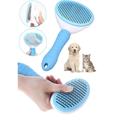 Clean Pet's Tüy Temizleme Düğmeli Oval Kedi Köpek Fırçası  18 cm Mavi