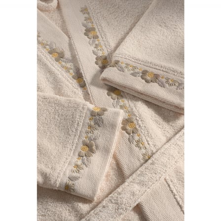arliva home mono naturel nakışlı bukle bornoz seti