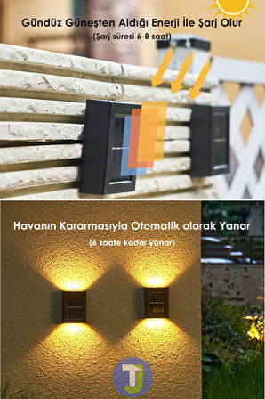 Technojet 4 Adet Modern Solar Güneş Enerjili 4 Ledli Bahçe Aydınlatması Aplik Sarı Işık Led Lamba