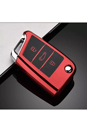 Vw Golf 7 Uyumlu Parlak Anahtar Kılıfı Kırmızı Renk