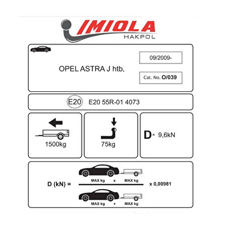 Hakpol Opel Astra J Hatchback 09/2009 - 05/2015 Arası Çeki Demiri