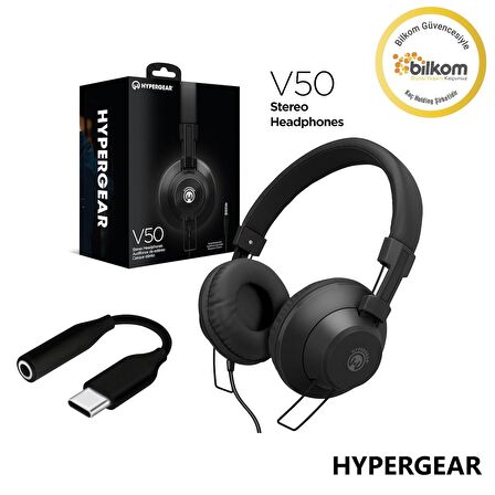 Global 2024 V50 Type-C ve 3.5mm Jack Girişli Mikrofonlu Kablolu Kulaküstü Kulaklık Siyah WNE1060