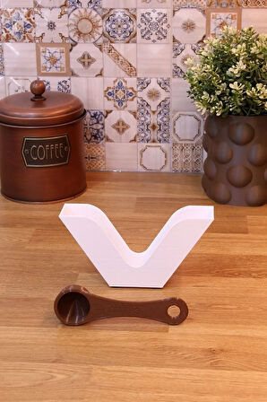 Kahve Filtre Kağıdı Tutucu Düzenleyici Tezgah Üstü Beyaz Ve 7 gr Kahve Ölçü Kaşığı