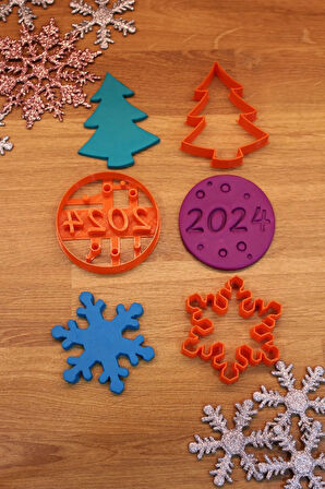 Yılbaşı Yeniyıl 2024 Kar Tanesi Çam Ağacı 3'lü Set Kurabiye Kalıbı Ve Hamur Şekillendirici