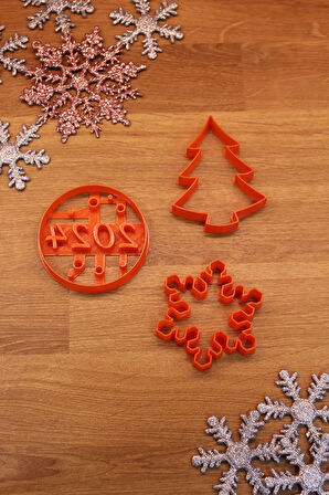 Yılbaşı Yeniyıl 2024 Kar Tanesi Çam Ağacı 3'lü Set Kurabiye Kalıbı Ve Hamur Şekillendirici