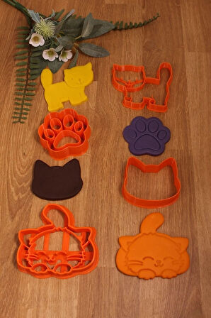 Sevimli Uyuyan Ayakta Kedi Pati 4'lü Set Kurabiye Kalıbı Hamur Sekillendirici