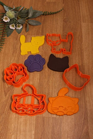 Sevimli Uyuyan Ayakta Kedi Pati 4'lü Set Kurabiye Kalıbı Hamur Sekillendirici