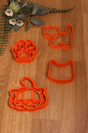 Sevimli Uyuyan Ayakta Kedi Pati 4'lü Set Kurabiye Kalıbı Hamur Sekillendirici