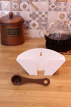 Kahve Filtre Kağıdı Tutucu Düzenleyici Asılabilir Stand Granit Beyaz Ve 7 gr Kahve Ölçü Kaşığı