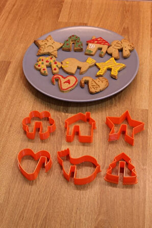 Kupa Fincan Kenarına Takılabilen Kurabiye Kalıbı Kalp Yıldız Ev Kuş Çiçek Çam Ağacı 6'lı Set