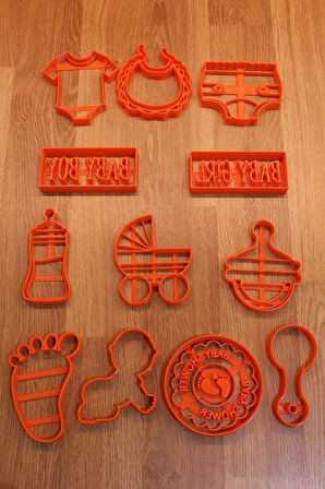 Baby Shower Cinsiyet Belirleme Partisi Gender Reveal Kurabiye Kalıbı Seti 12'li